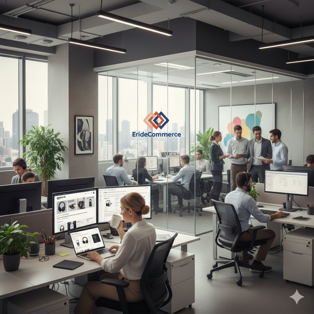 ErideCommerce team inside a modern Amazon growth office